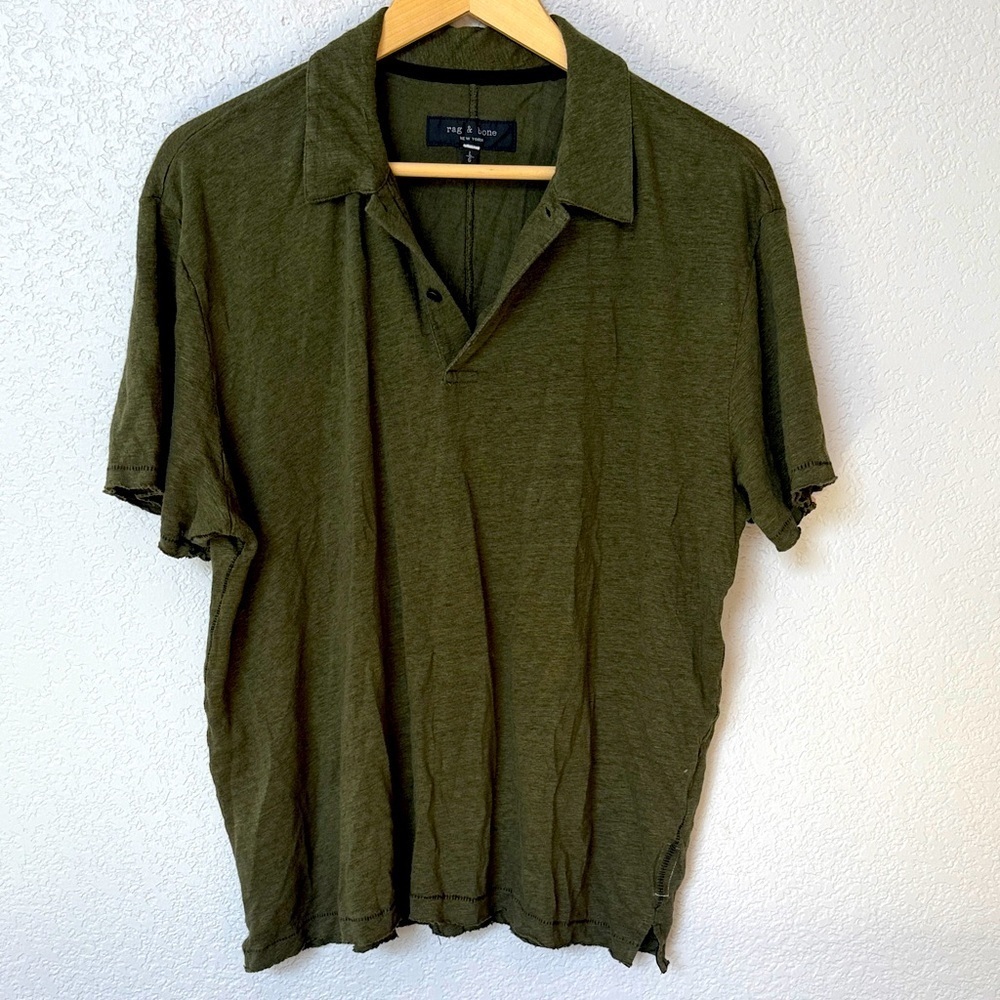 Rag & Bone Polo Collared Shirt Olive Green size Large